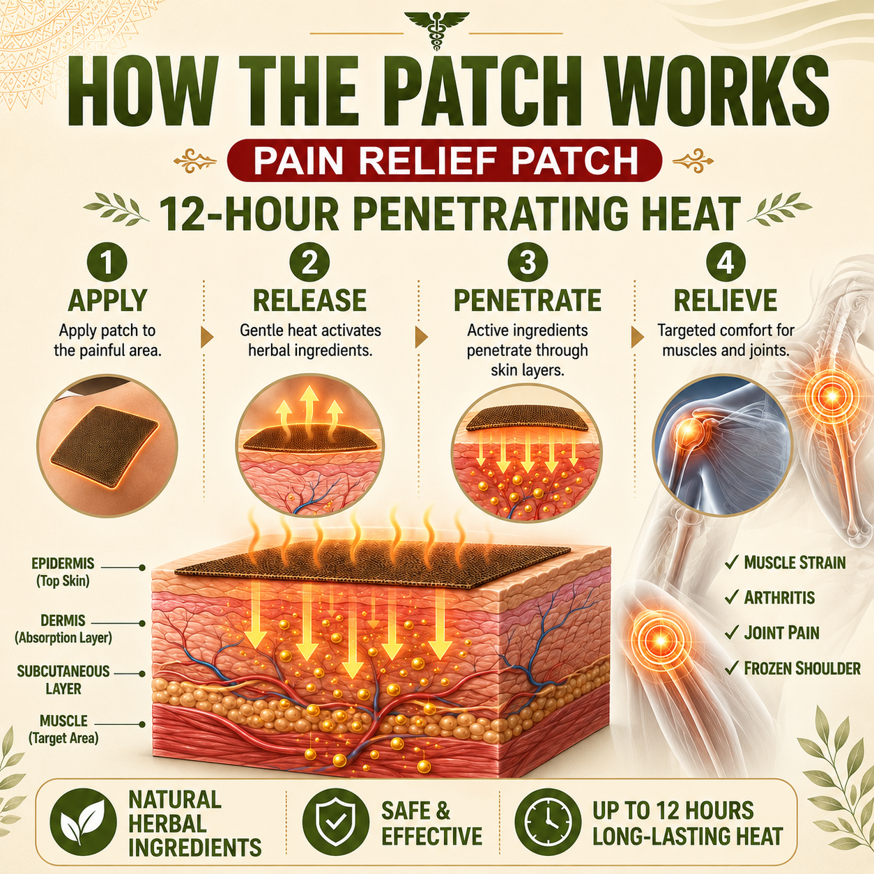 🌿 Pain Relief Patch — 12 Hours of Penetrating Heat That Works Deep (offer)