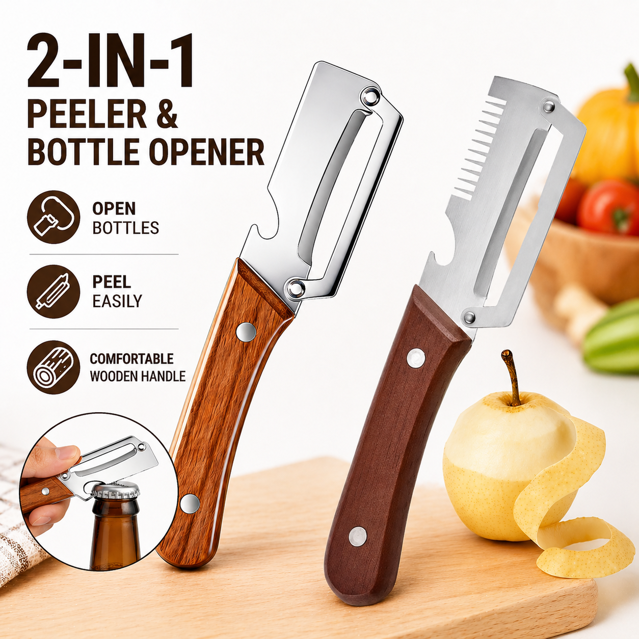 Roselli™  Wooden-Handled Stainless Steel Shredder and Peeler