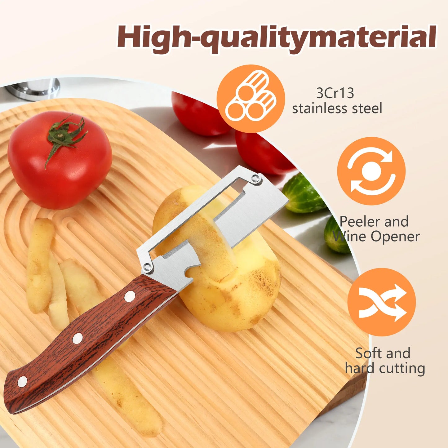 Roselli™  Wooden-Handled Stainless Steel Shredder and Peeler⭐